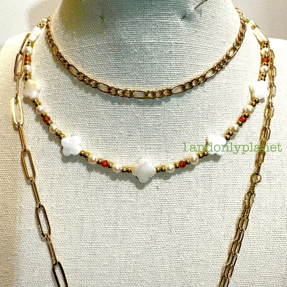 🛑🛑SOLD🛑🛑 Boho Real Shell Genuine Natural Stone Freshwater Pearl Necklace - Picture 5 of 8